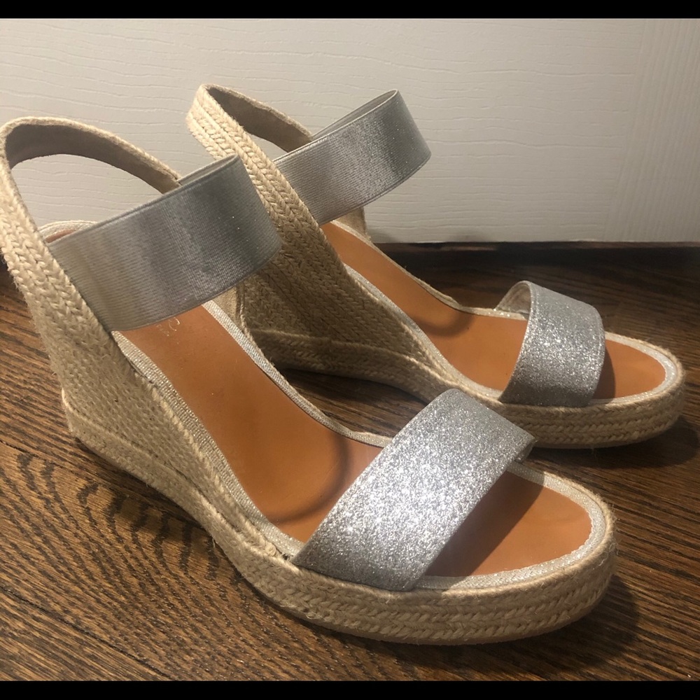 Casteller Silver Glitter Wedge Espadrilles -Size40